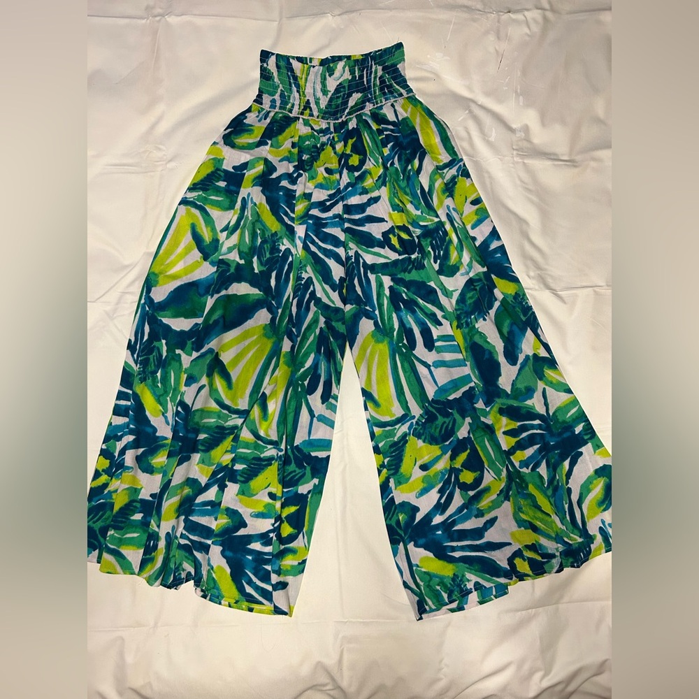 Tropical Print Wide Leg Pants